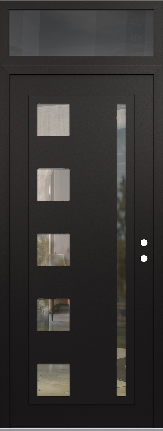 Modern Steel Front Door DIAMOND C3 36" X 96" BLACK/BLACK CLEAR GLASS PANEL BLACK LHI WITH TRANSOM MIRRORED GLASS