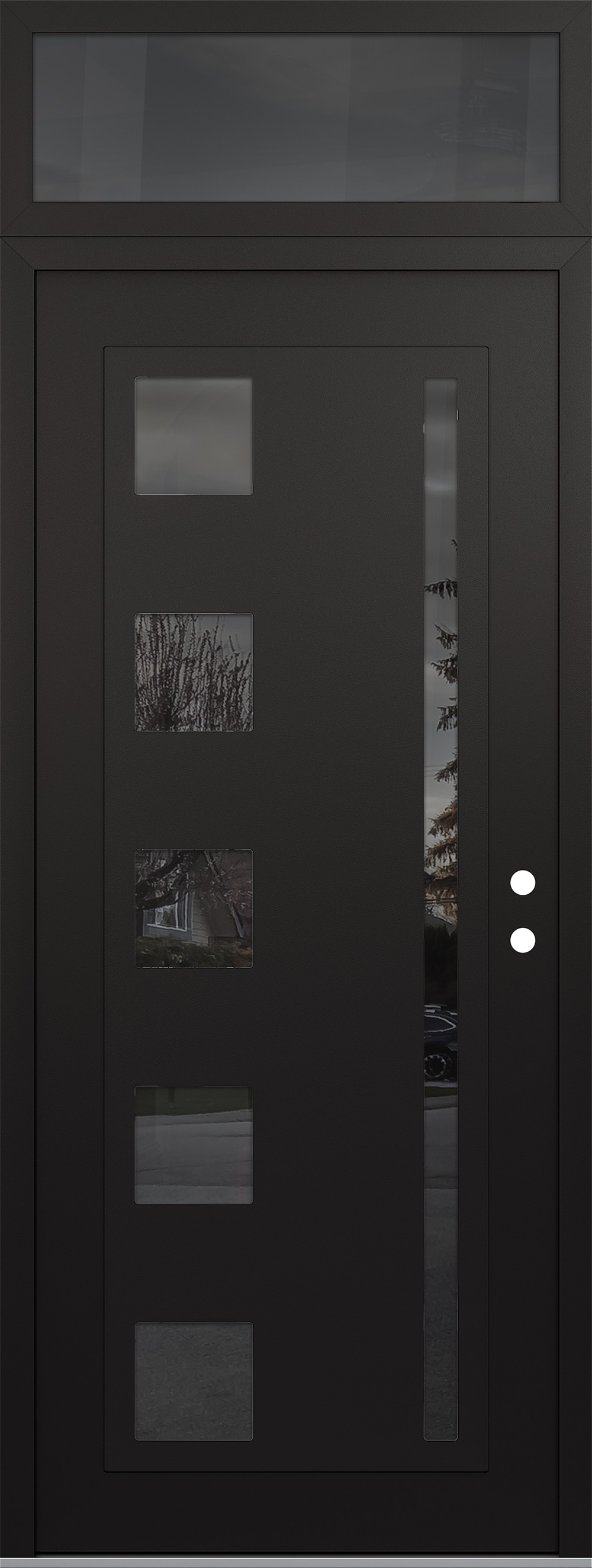 Modern Steel Front Door DIAMOND C3 36" X 96" BLACK/BLACK MIRRORED GLASS PANEL BLACK LHI WITH TRANSOM MIRRORED GLASS