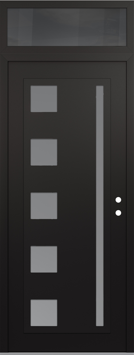 Modern Steel Front Door DIAMOND C3 36" X 96" BLACK/WHITE FROSTED GLASS PANEL BLACK LHI WITH TRANSOM MIRRORED GLASS