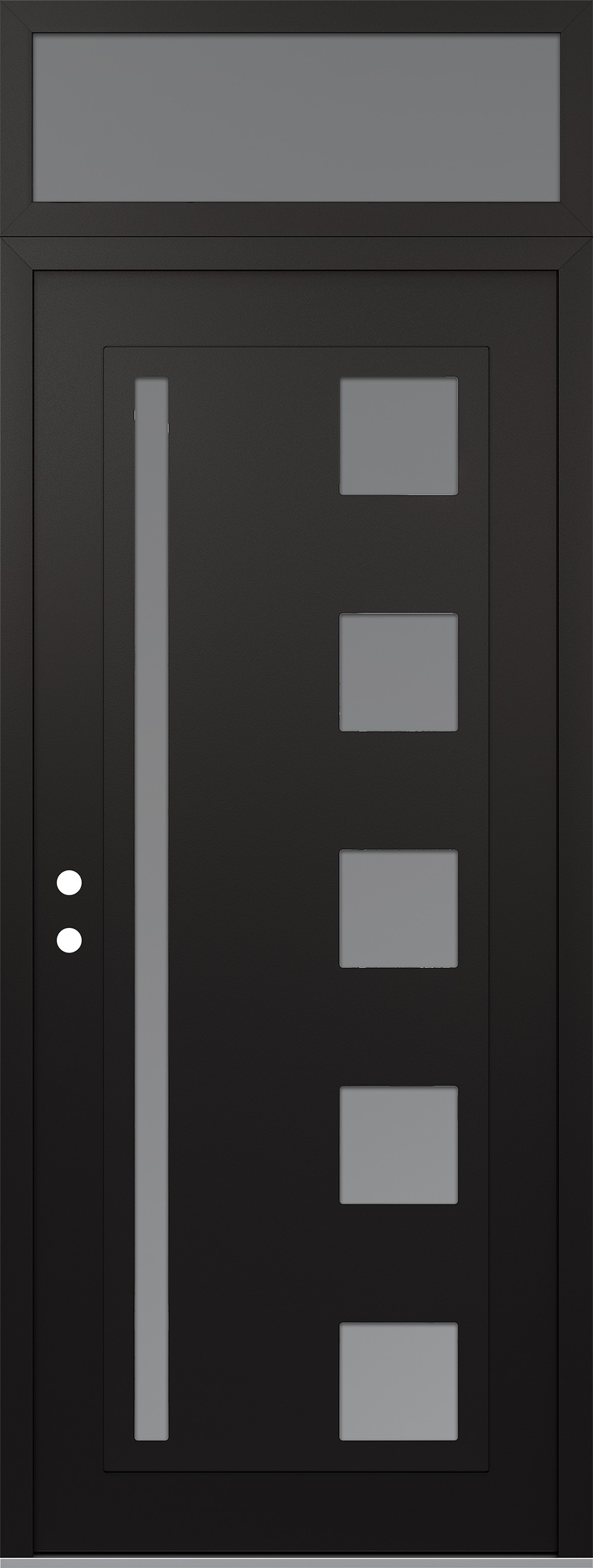 Modern Steel Front Door DIAMOND C3 36" X 96" BLACK/WHITE FROSTED GLASS PANEL BLACK RHI WITH TRANSOM FROSTED GLASS