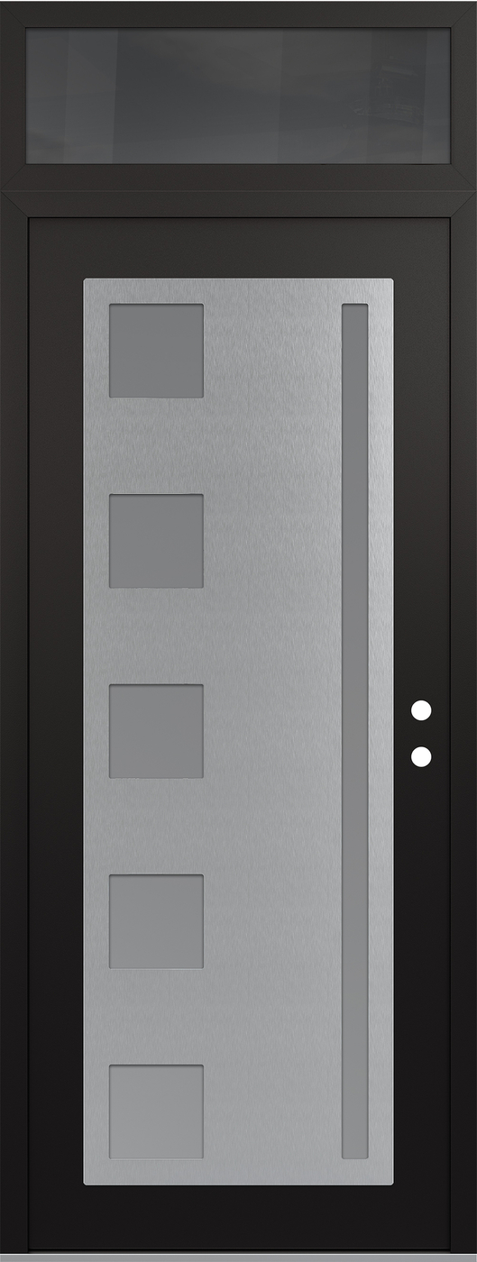 Modern Steel Front Door DIAMOND C3 36" X 96" BLACK/WHITE FROSTED GLASS PANEL STAINLESS STEEL LHI WITH TRANSOM MIRRORED GLASS
