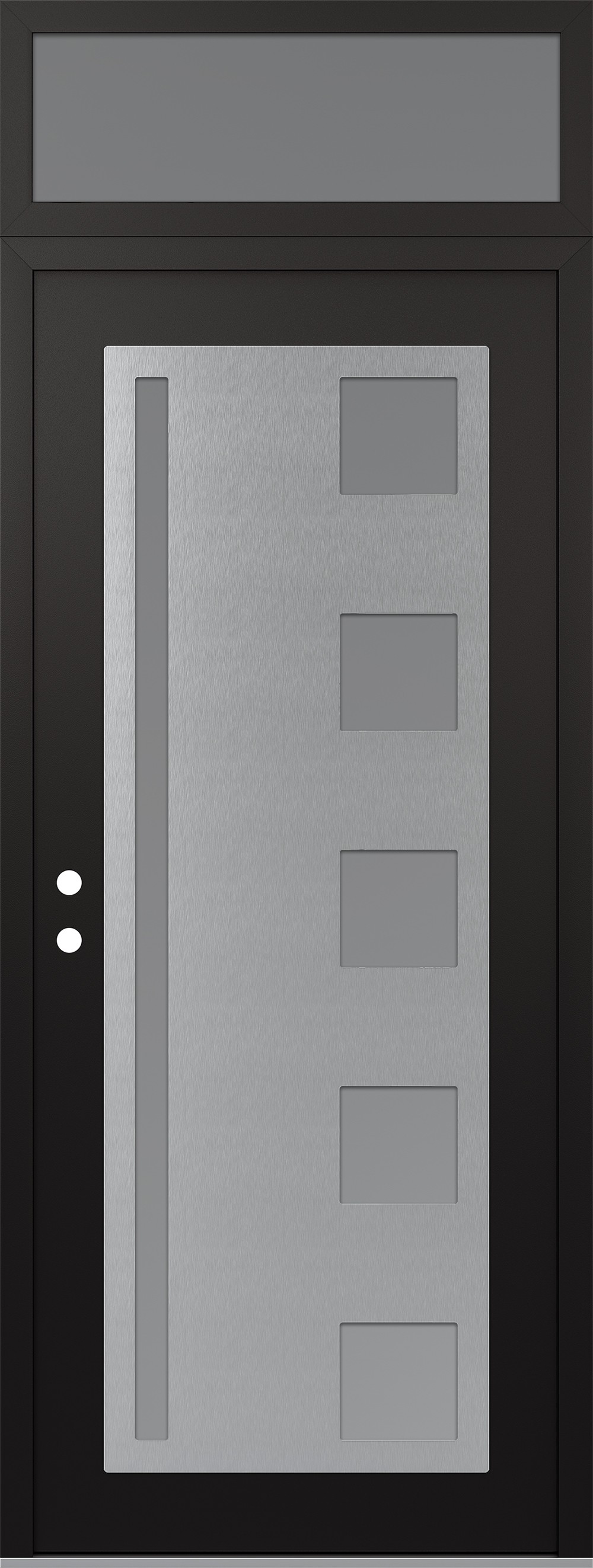 Modern Steel Front Door DIAMOND C3 36" X 96" BLACK/WHITE FROSTED GLASS PANEL STAINLESS STEEL RHI WITH TRANSOM FROSTED GLASS