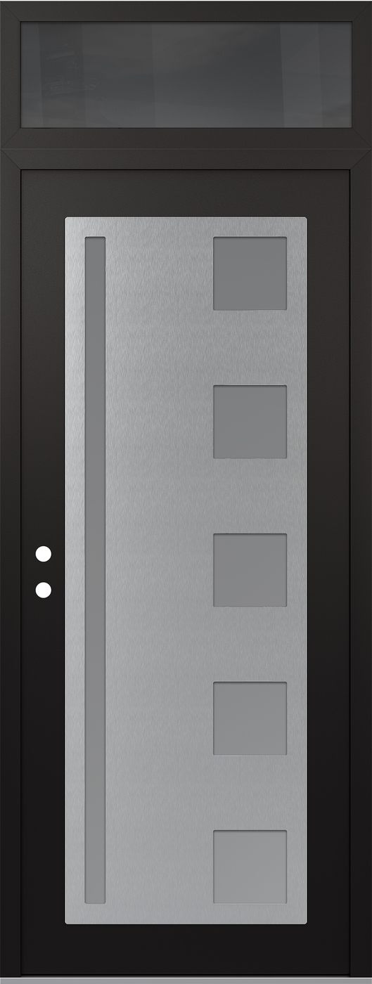 Modern Steel Front Door DIAMOND C3 36" X 96" BLACK/WHITE FROSTED GLASS PANEL STAINLESS STEEL RHI WITH TRANSOM MIRRORED GLASS