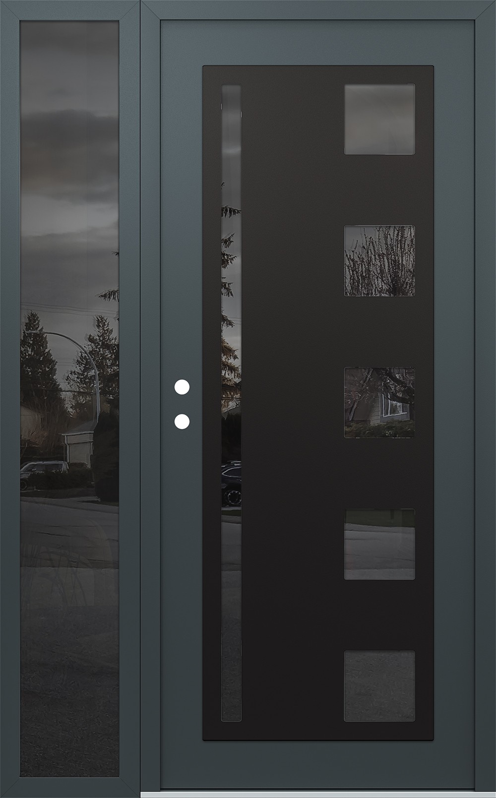 Modern Steel Front Door Diamond C3 48" x 80" anthracite/anthracite mirrored Glass Panel black RHI with Sidelite mirrored Glass