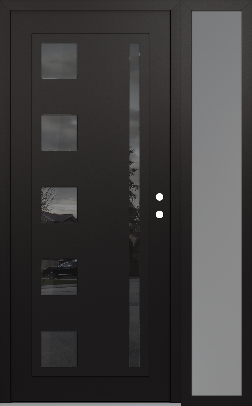 Modern Steel Front Door Diamond C3 48" x 80" black/black mirrored Glass Panel black LHI with Sidelite frosted Glass