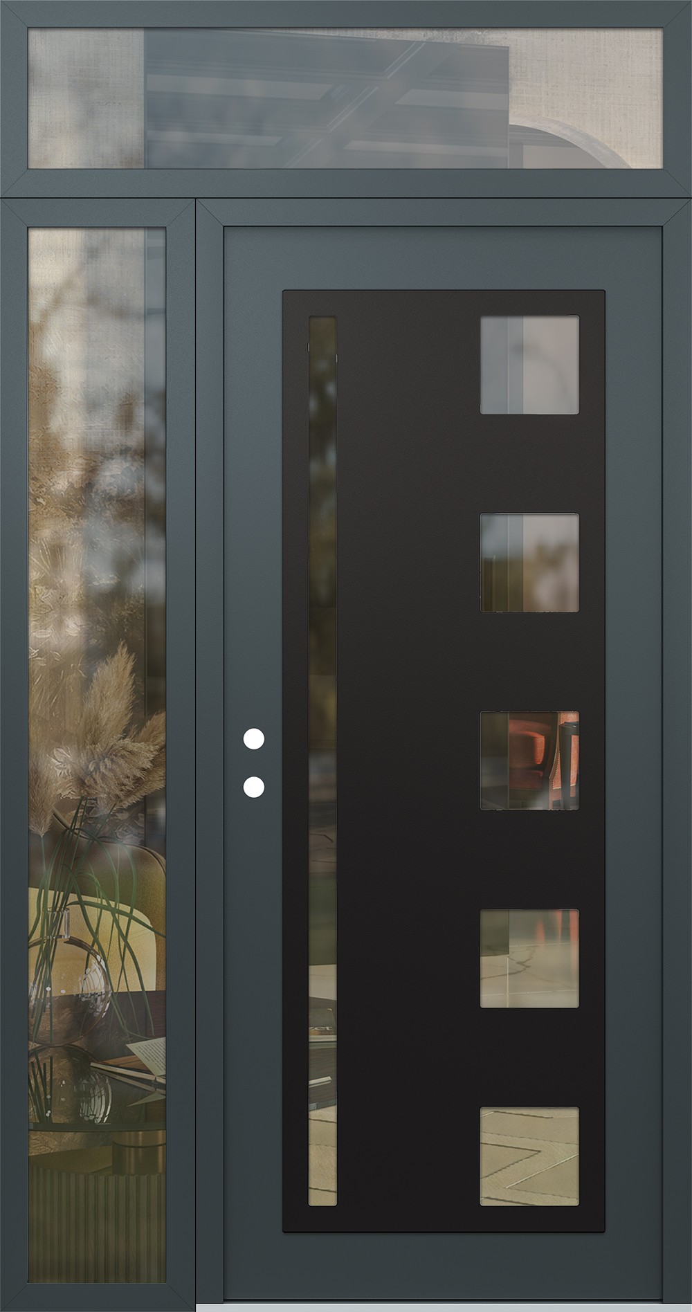 Modern Steel Front Door Diamond C3 48" x 96" anthracite/anthracite clear Glass Panel black RHI with Sidelite and Transom clear Glass