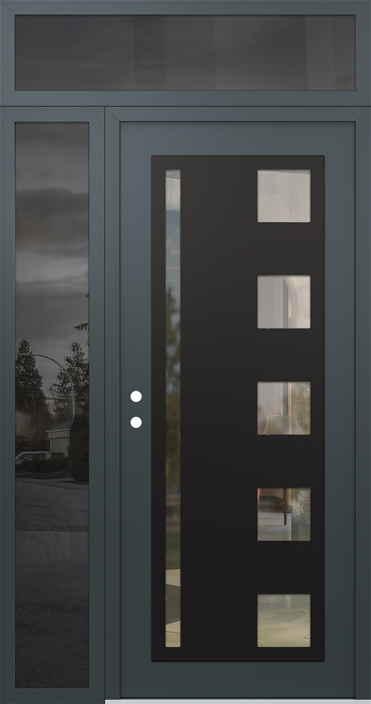 Modern Steel Front Door Diamond C3 48" x 96" anthracite/anthracite clear Glass Panel black RHI with Sidelite and Transom mirrored Glass