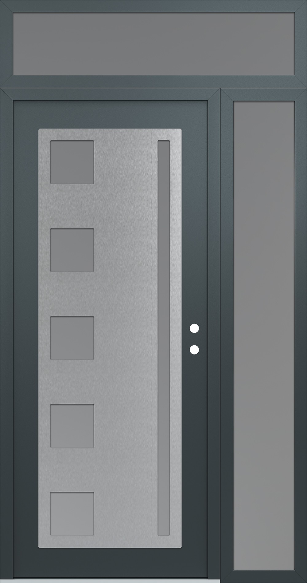 Modern Steel Front Door Diamond C3 48" x 96" anthracite/anthracite frosted Glass Panel stainless steel LHI with Sidelite and Transom frosted Glass