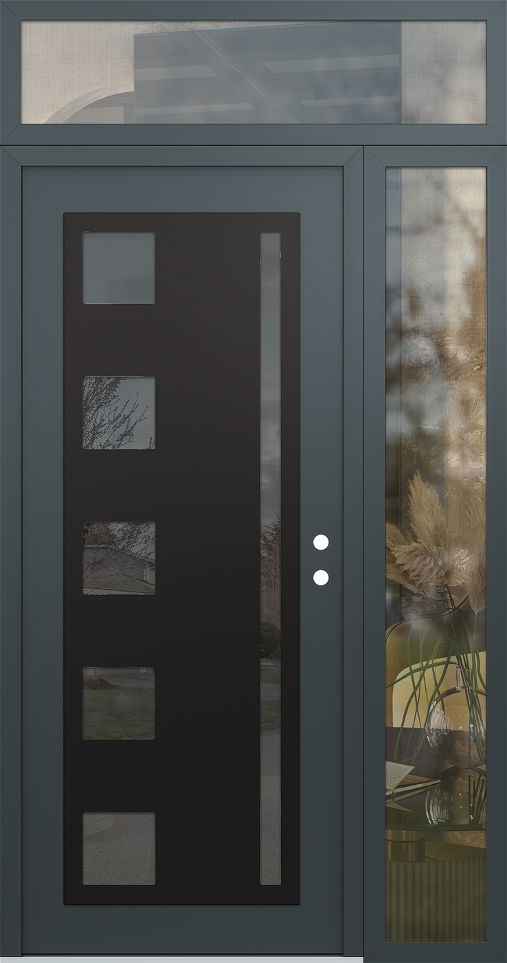 Modern Steel Front Door Diamond C3 48" x 96" anthracite/anthracite mirrored Glass Panel black LHI with Sidelite and Transom clear Glass