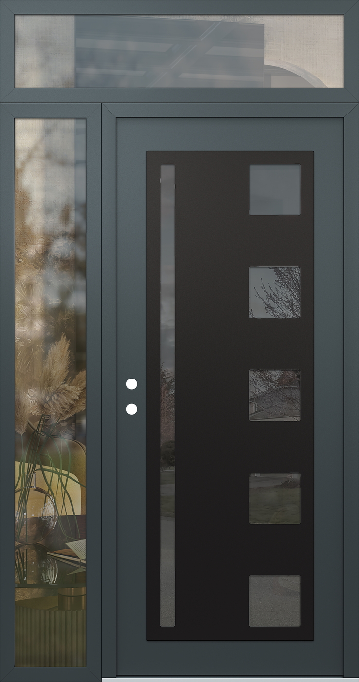 Modern Steel Front Door Diamond C3 48" x 96" anthracite/anthracite mirrored Glass Panel black RHI with Sidelite and Transom clear Glass