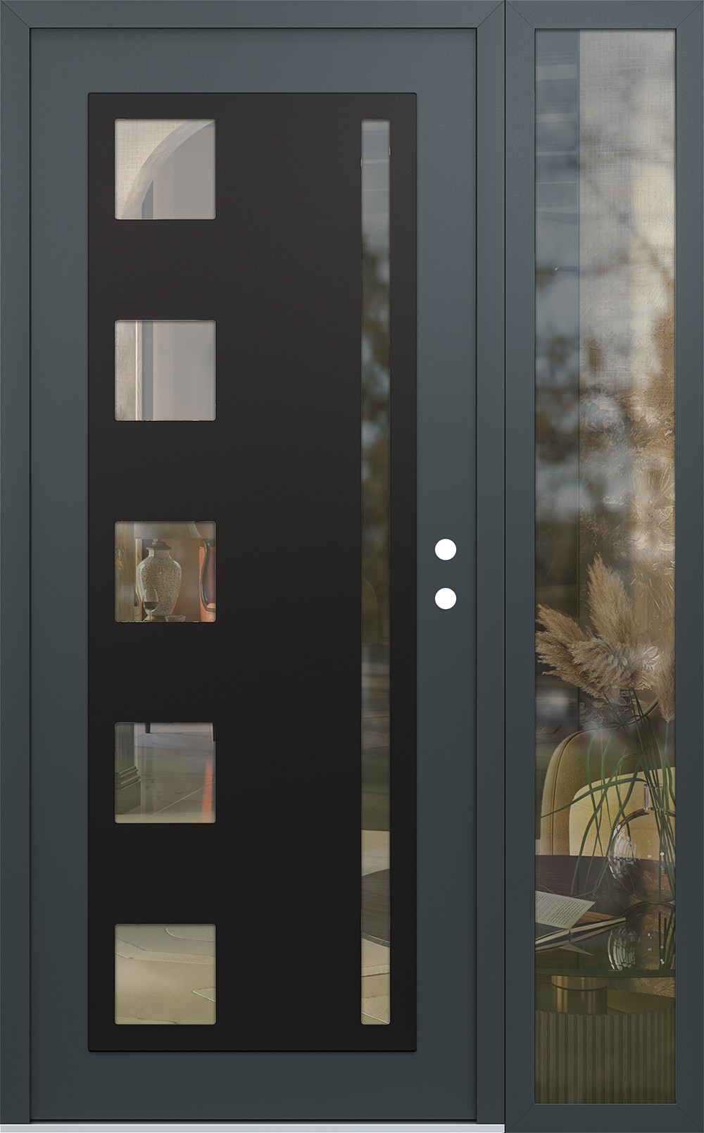 Modern Steel Front Door Diamond C3 50" x 80" anthracite/anthracite clear Glass Panel black LHI with Sidelite clear Glass