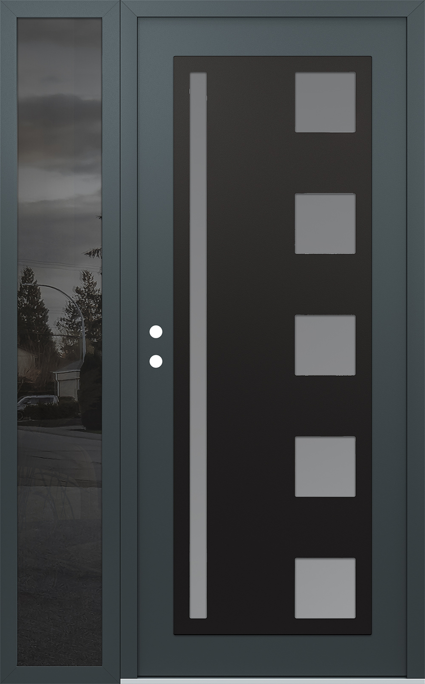 Modern Steel Front Door Diamond C3 50" x 80" anthracite/anthracite frosted Glass Panel black RHI with Sidelite mirrored Glass