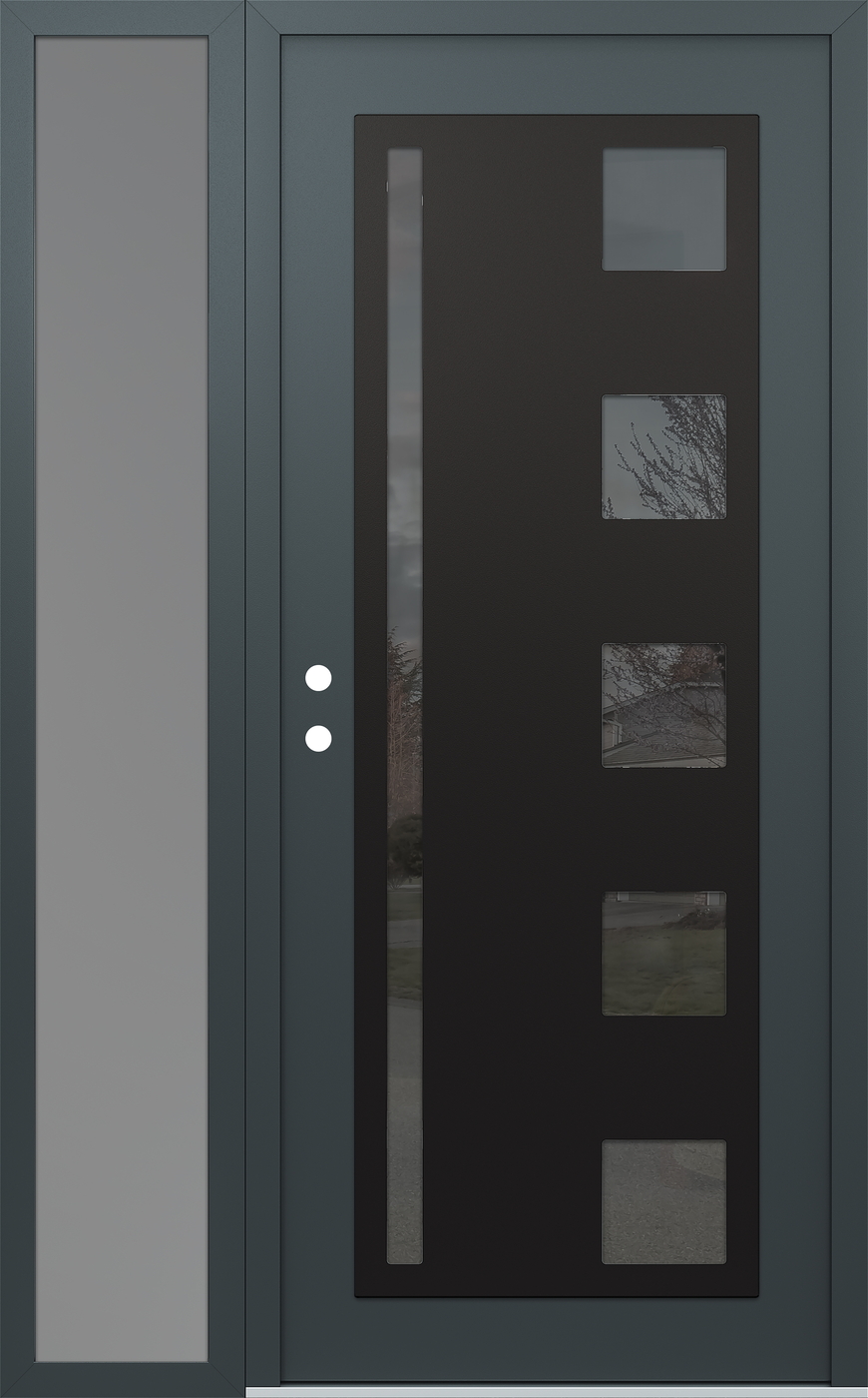 Modern Steel Front Door Diamond C3 50" x 80" anthracite/anthracite mirrored Glass Panel black RHI with Sidelite frosted Glass