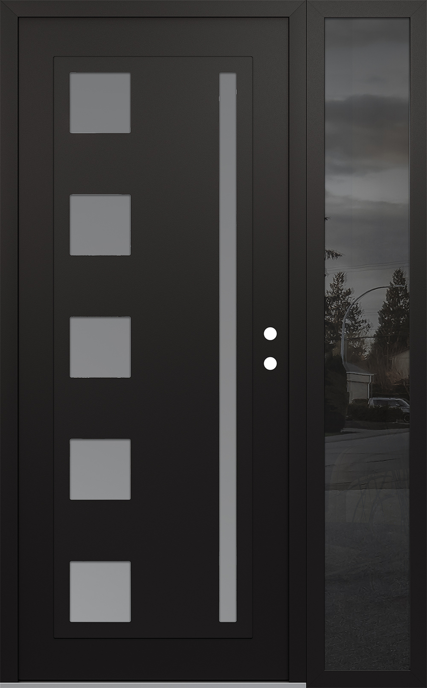 Modern Steel Front Door Diamond C3 50" x 80" black/white frosted Glass Panel black LHI with Sidelite mirrored Glass