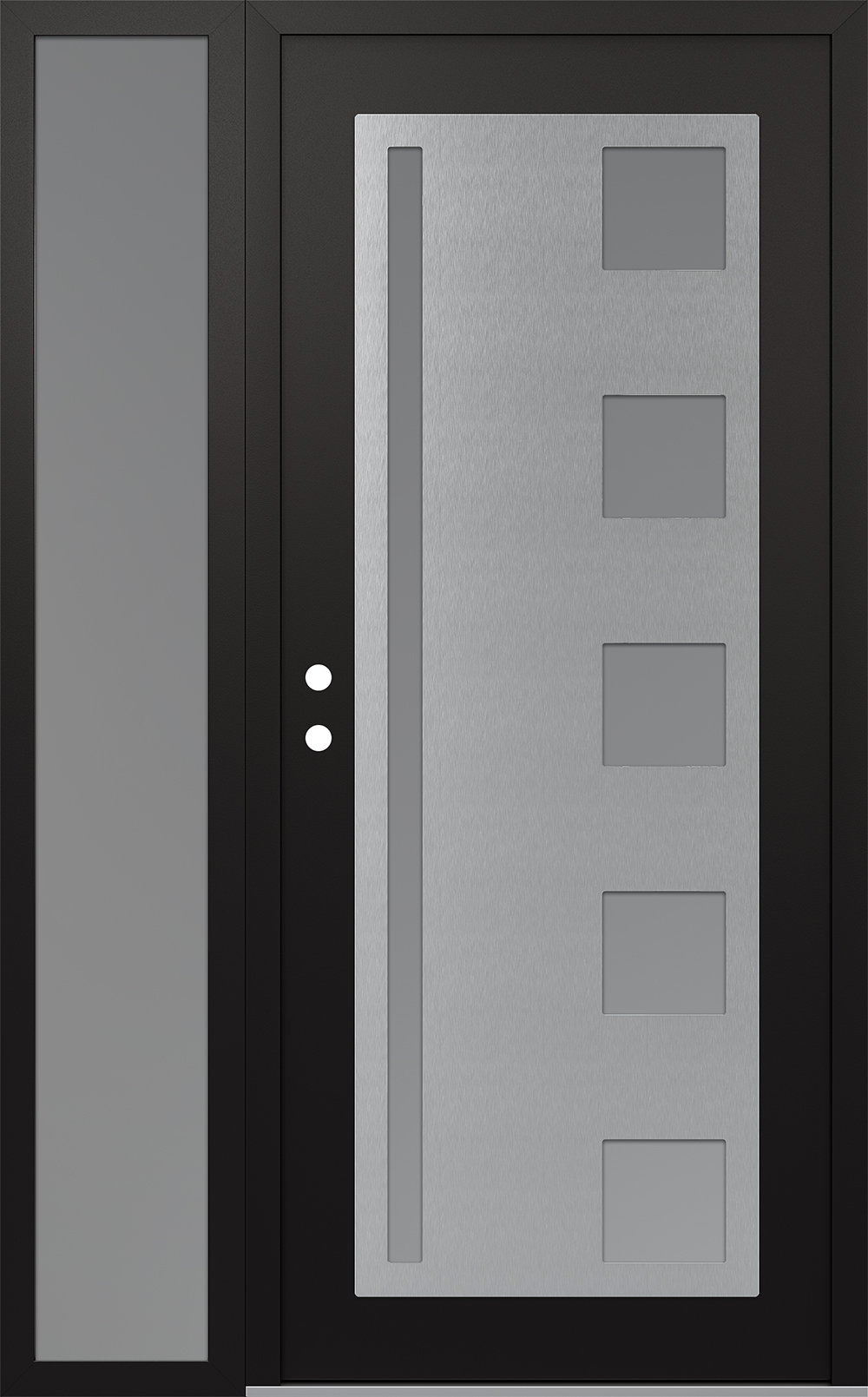 Modern Steel Front Door Diamond C3 50" x 80" black/white frosted Glass Panel stainless steel RHI with Sidelite frosted Glass
