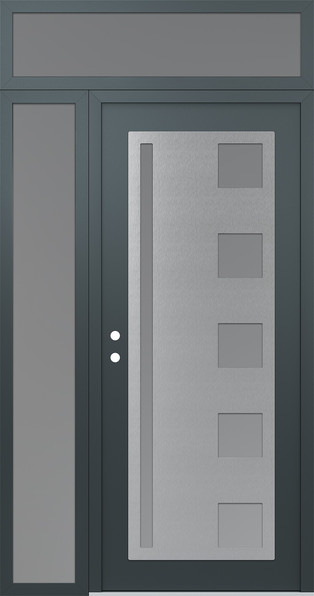 Modern Steel Front Door Diamond C3 50" x 96" anthracite/anthracite frosted Glass Panel stainless steel RHI with Sidelite and Transom frosted Glass