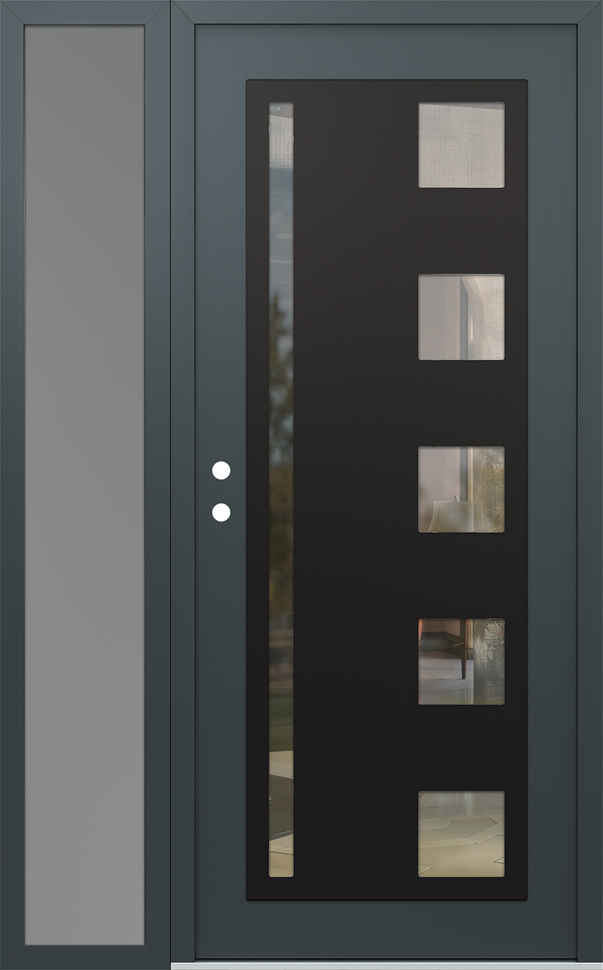 Modern Steel Front Door Diamond C3 52" x 80" anthracite/anthracite clear Glass Panel black RHI with Sidelite frosted Glass