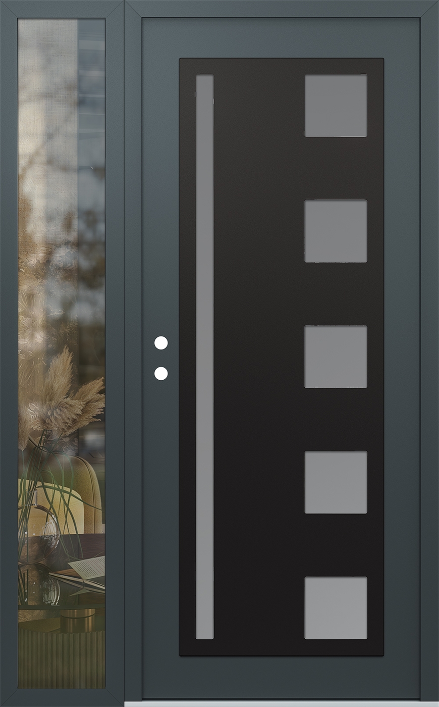 Modern Steel Front Door Diamond C3 52" x 80" anthracite/anthracite frosted Glass Panel black RHI with Sidelite clear Glass