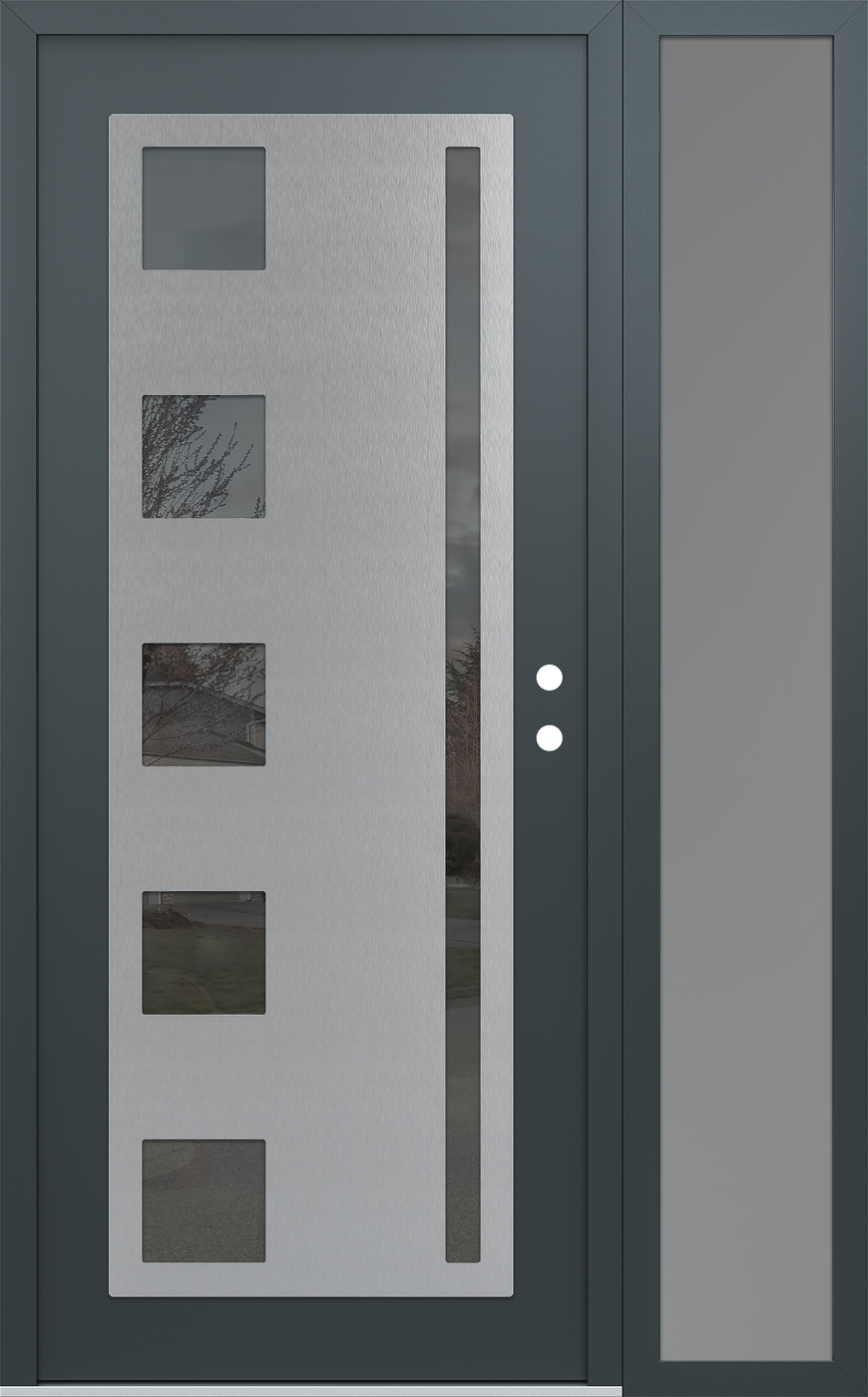 Modern Steel Front Door Diamond C3 52" x 80" anthracite/anthracite mirrored Glass Panel stainless steel LHI with Sidelite frosted Glass