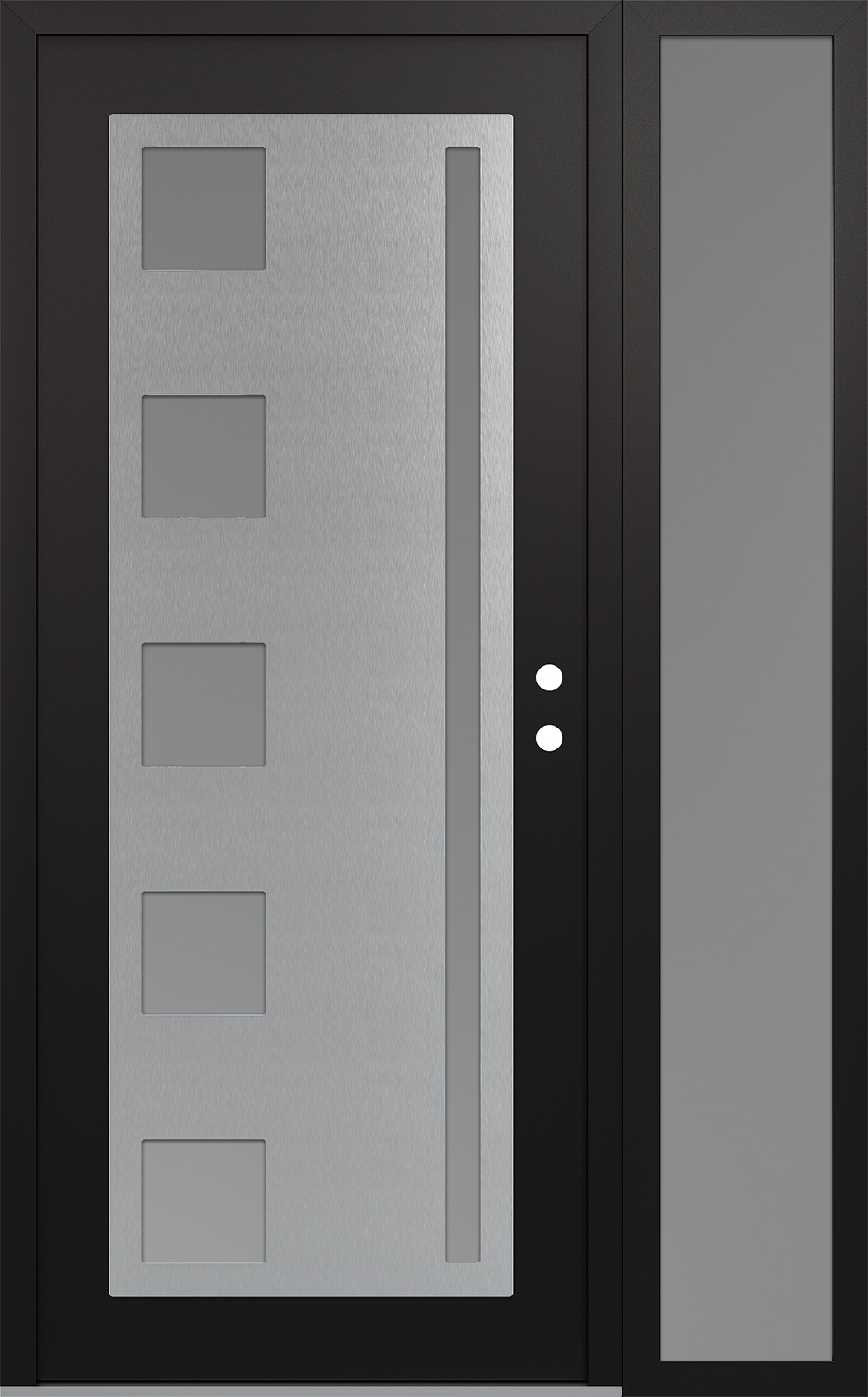 Modern Steel Front Door Diamond C3 52" x 80" black/white frosted Glass Panel stainless steel LHI with Sidelite frosted Glass