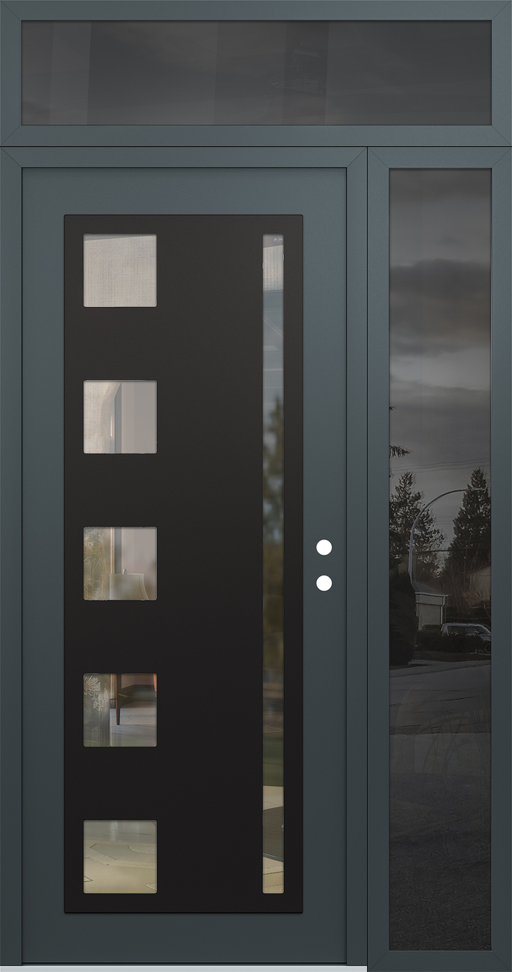 Modern Steel Front Door Diamond C3 52" x 96" anthracite/anthracite clear Glass Panel black LHI with Sidelite and Transom mirrored Glass