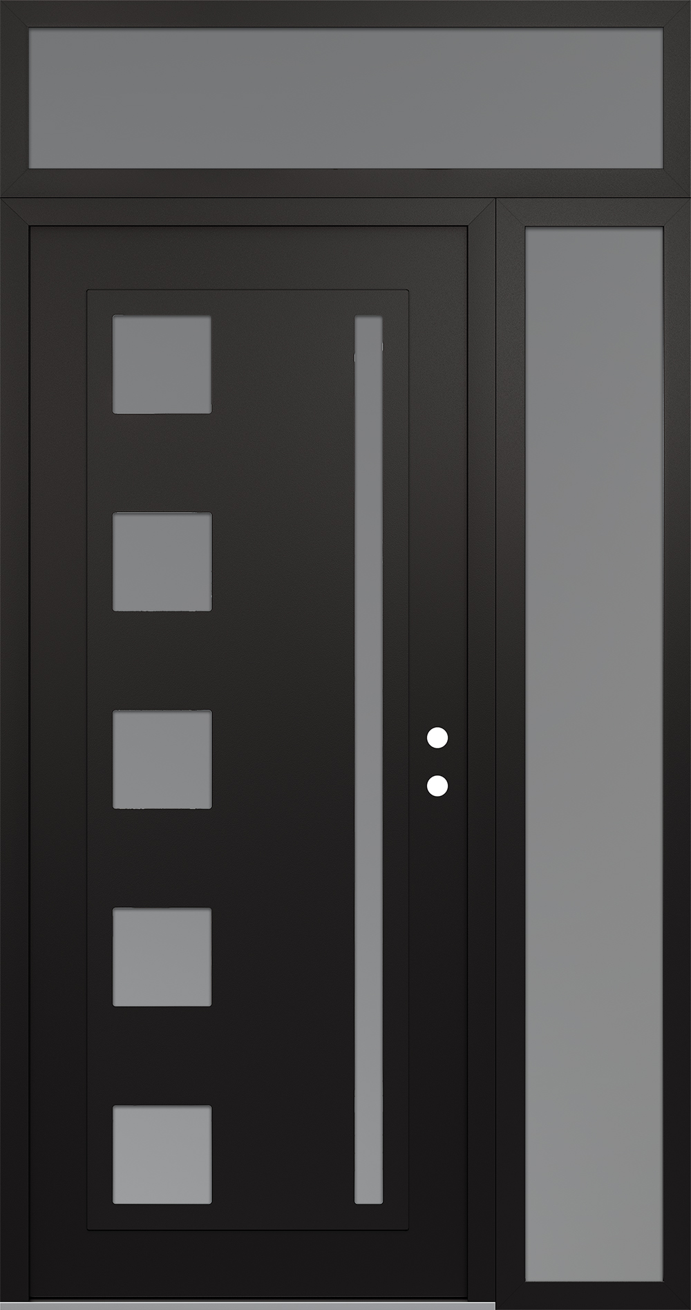 Modern Steel Front Door Diamond C3 52" x 96" black/white frosted Glass Panel black LHI with Sidelite and Transom frosted Glass