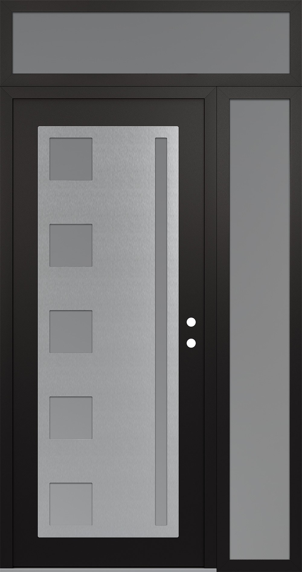 Modern Steel Front Door Diamond C3 52" x 96" black/white frosted Glass Panel stainless steel LHI with Sidelite and Transom frosted Glass