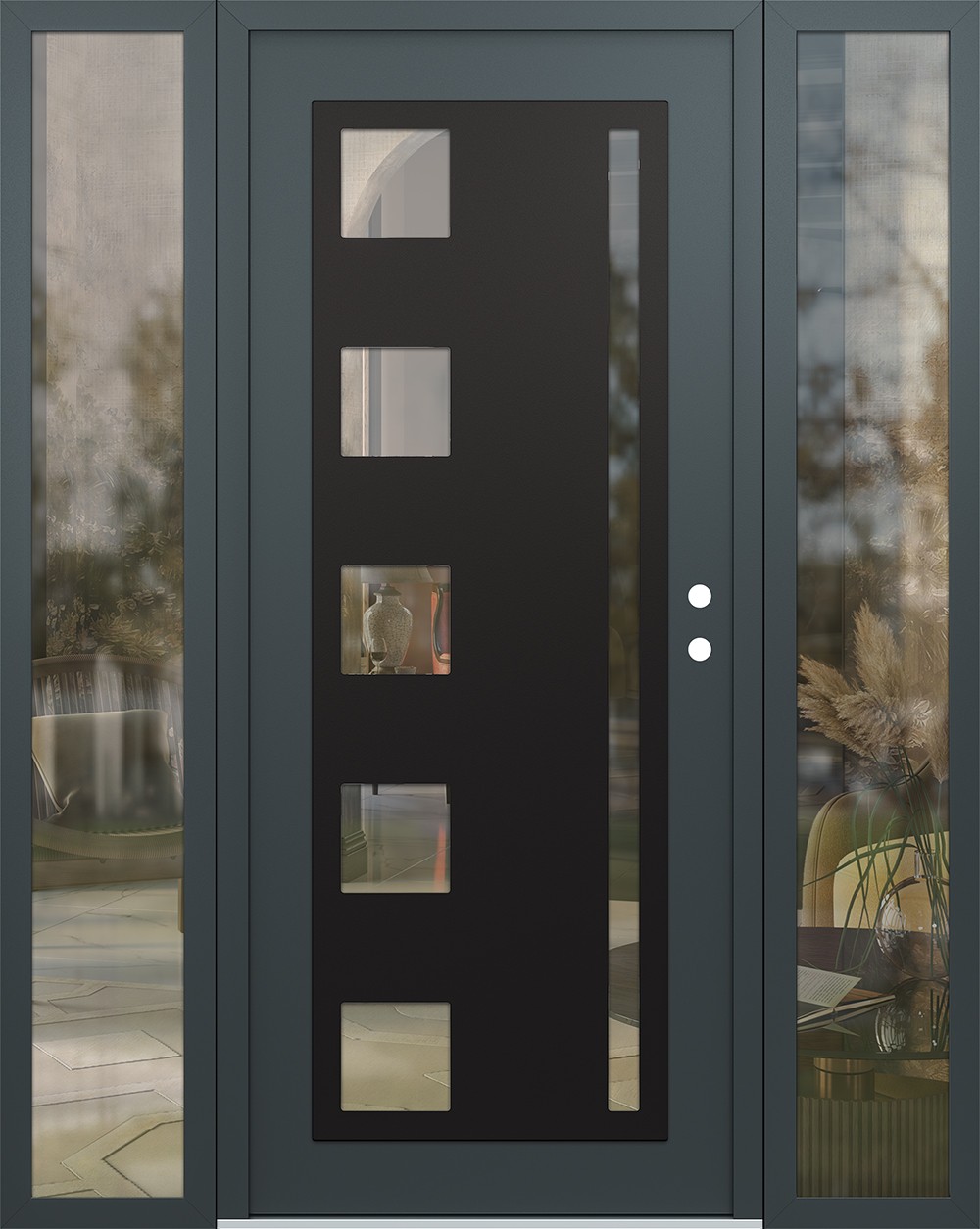 Modern Steel Front Door Diamond C3 60" x 80" anthracite/anthracite clear Glass Panel black LHI with 2 Sidelites clear Glass
