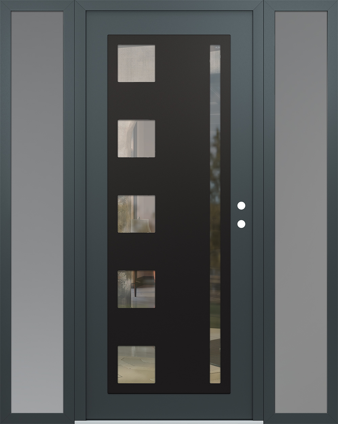 Modern Steel Front Door Diamond C3 60" x 80" anthracite/anthracite clear Glass Panel black LHI with 2 Sidelites frosted Glass