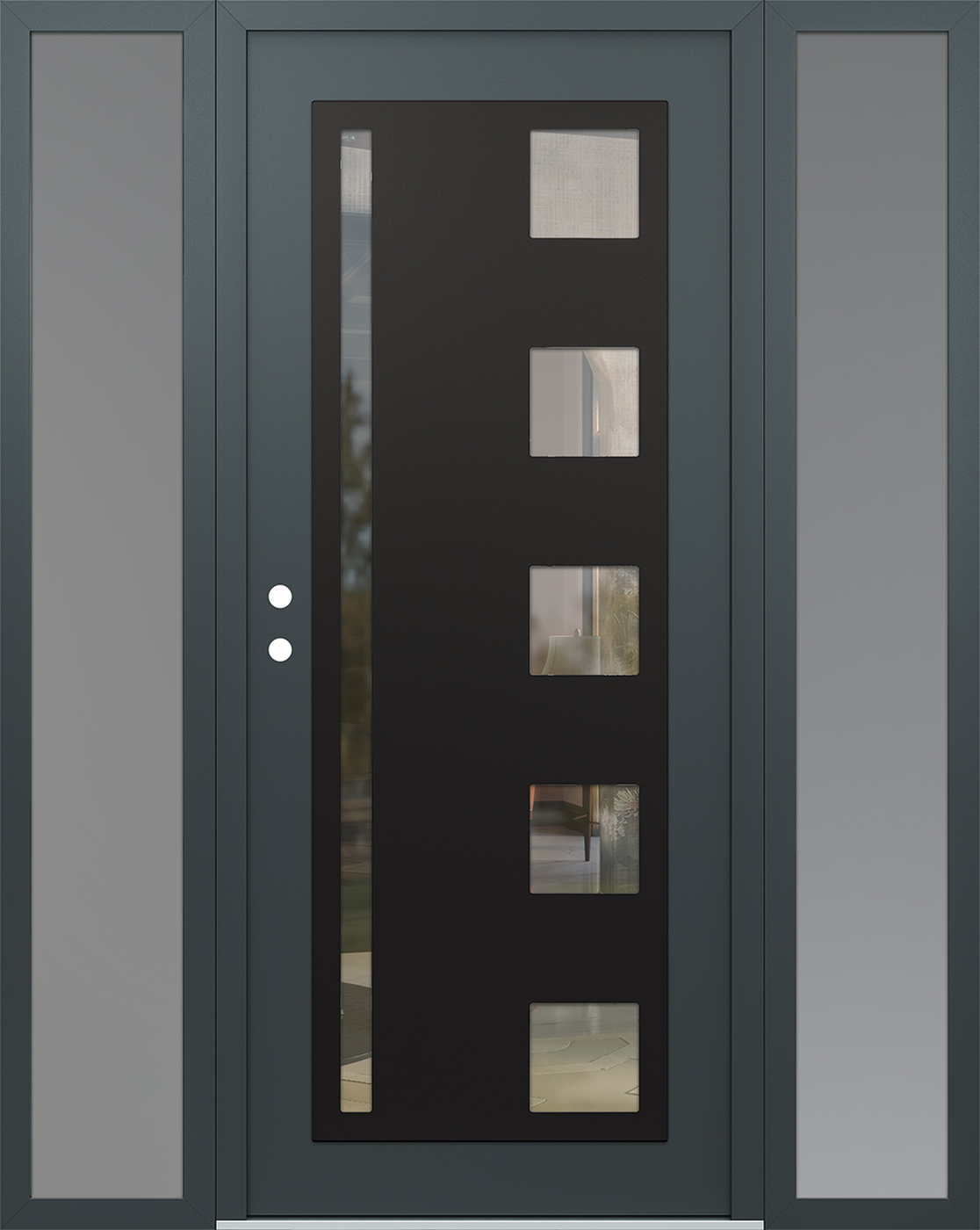 Modern Steel Front Door Diamond C3 60" x 80" anthracite/anthracite clear Glass Panel black RHI with 2 Sidelites frosted Glass