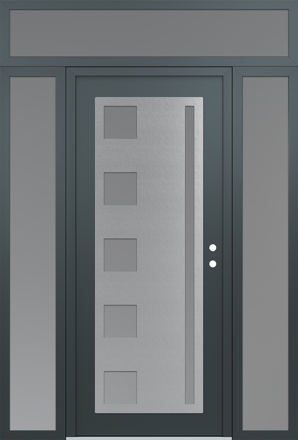 Modern Steel Front Door Diamond C3 60" x 96" anthracite/anthracite frosted Glass Panel stainless steel LHI with 2 Sidelites and Transom frosted Glass