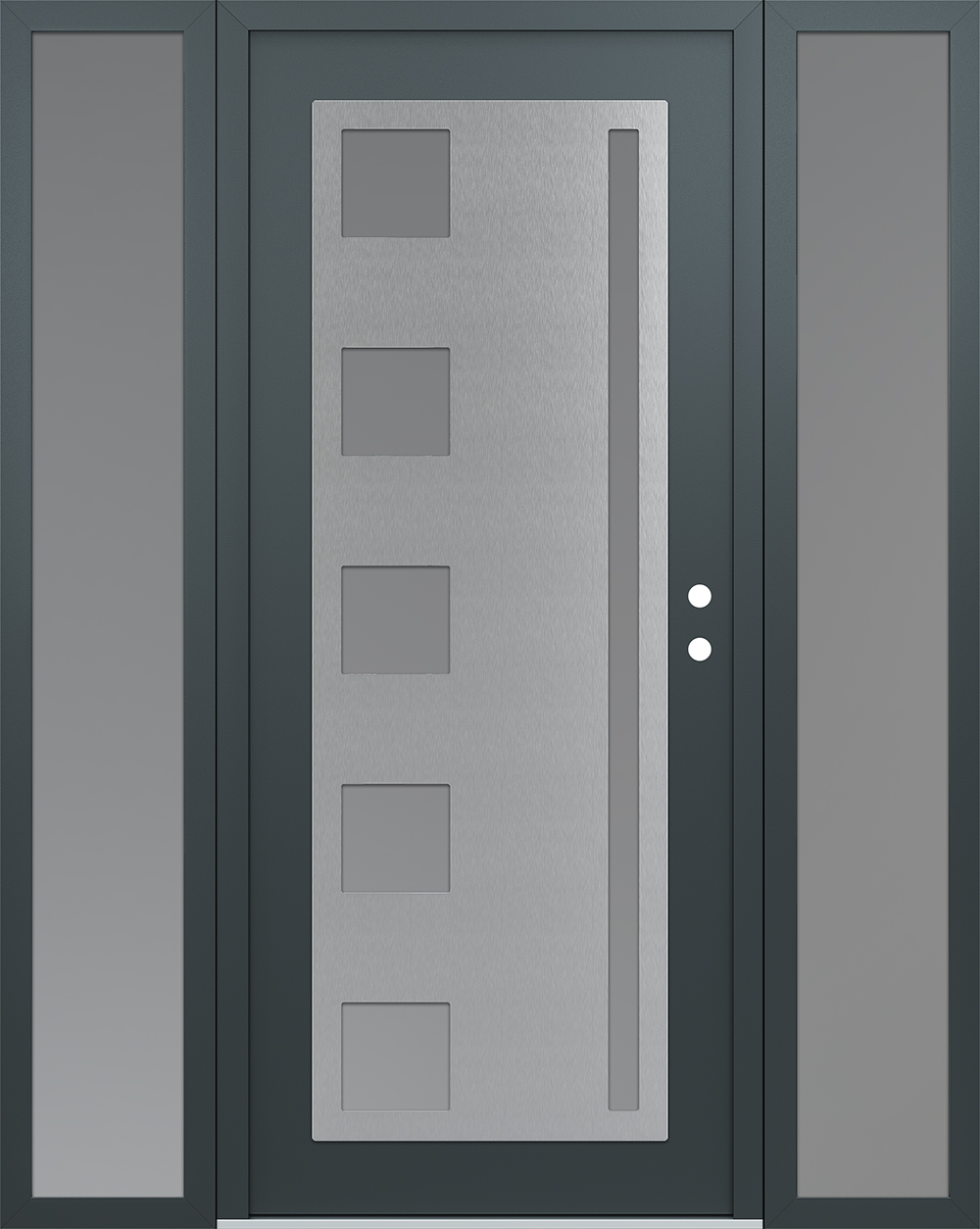 Modern Steel Front Door Diamond C3 68" x 80" anthracite/anthracite frosted Glass Panel stainless steel LHI with 2 Sidelites frosted Glass