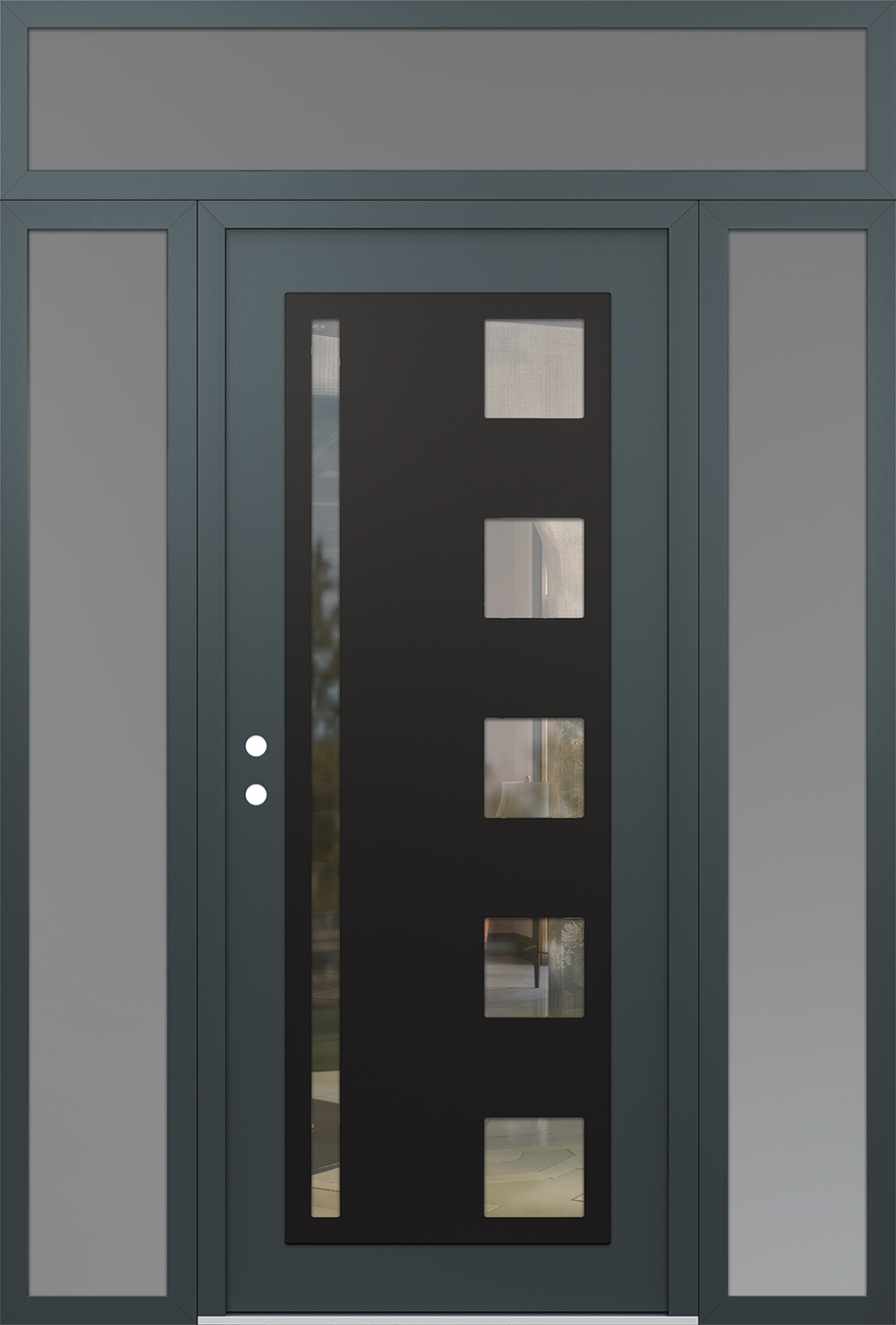 Modern Steel Front Door Diamond C3 68" x 96" anthracite/anthracite clear Glass Panel black RHI with 2 Sidelites and Transom frosted Glass
