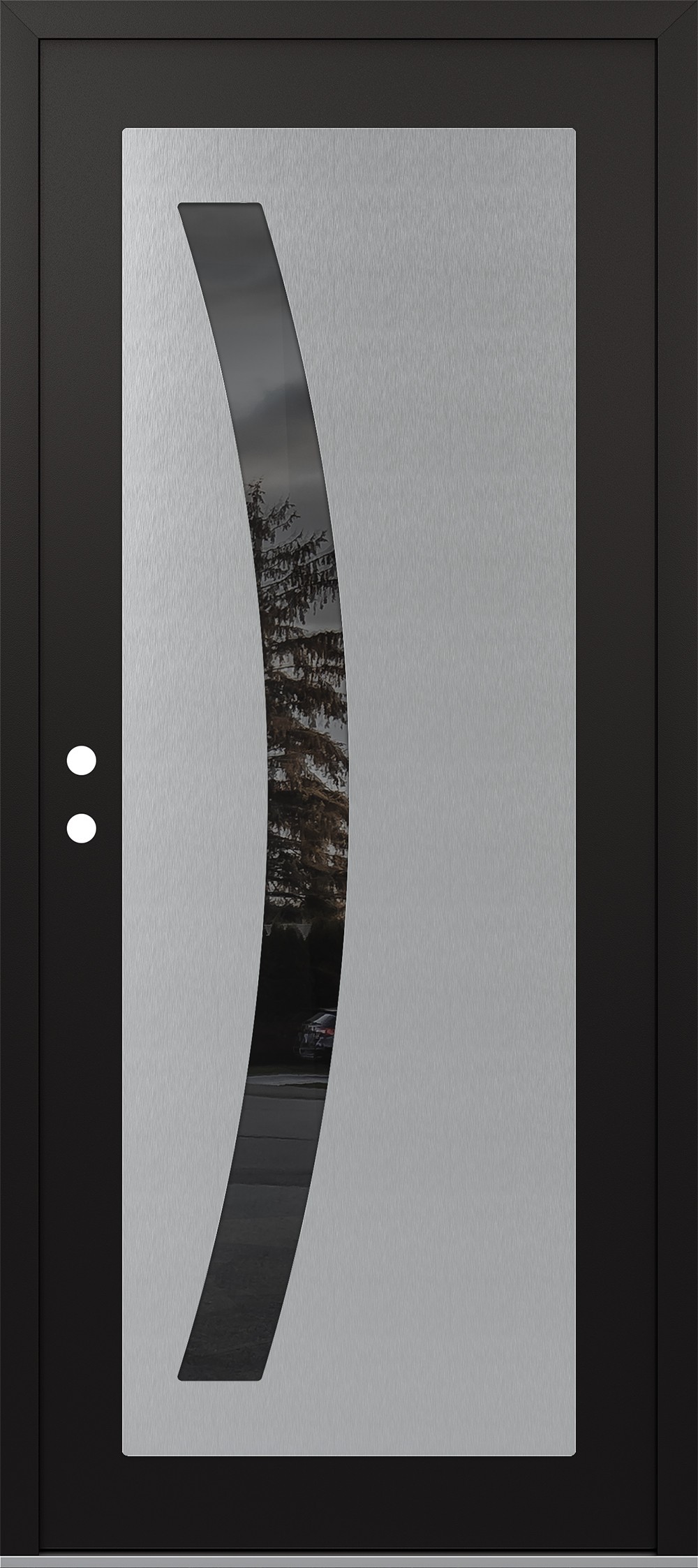 Modern Steel Front Door Diamond C4 36" x 80" black/black mirrored Glass Panel stainless steel RHI