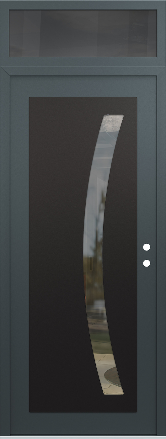 Modern Steel Front Door DIAMOND C4 36" X 96" ANTHRACITE/ANTHRACITE CLEAR GLASS PANEL BLACK LHI WITH TRANSOM MIRRORED GLASS