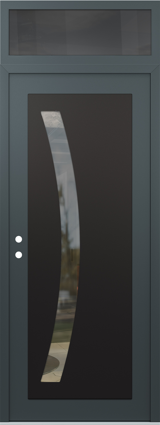 Modern Steel Front Door DIAMOND C4 36" X 96" ANTHRACITE/ANTHRACITE CLEAR GLASS PANEL BLACK RHI WITH TRANSOM MIRRORED GLASS