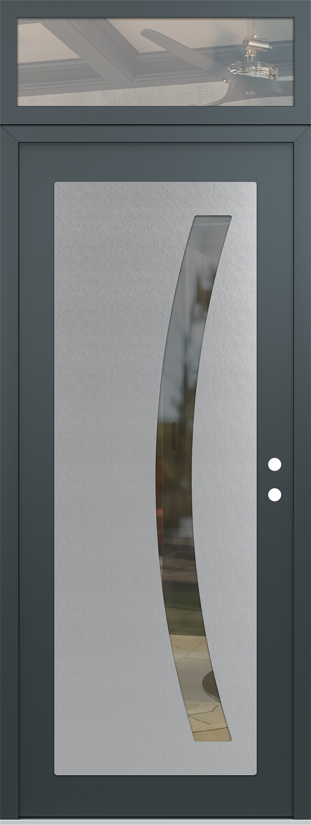 Modern Steel Front Door DIAMOND C4 36" X 96" ANTHRACITE/ANTHRACITE CLEAR GLASS PANEL STAINLESS STEEL LHI WITH TRANSOM CLEAR GLASS