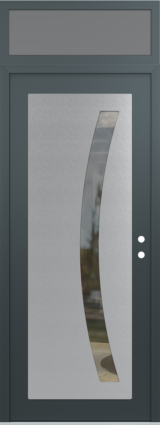 Modern Steel Front Door DIAMOND C4 36" X 96" ANTHRACITE/ANTHRACITE CLEAR GLASS PANEL STAINLESS STEEL LHI WITH TRANSOM FROSTED GLASS