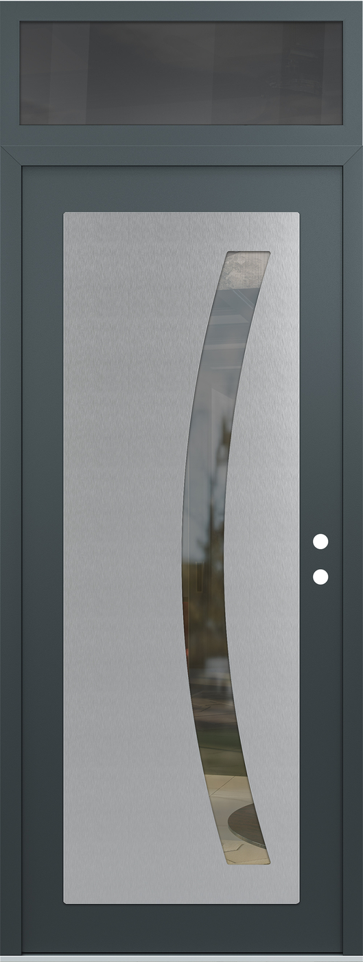 Modern Steel Front Door DIAMOND C4 36" X 96" ANTHRACITE/ANTHRACITE CLEAR GLASS PANEL STAINLESS STEEL LHI WITH TRANSOM MIRRORED GLASS