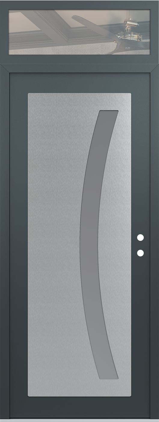 Modern Steel Front Door DIAMOND C4 36" X 96" ANTHRACITE/ANTHRACITE FROSTED GLASS PANEL STAINLESS STEEL LHI WITH TRANSOM CLEAR GLASS