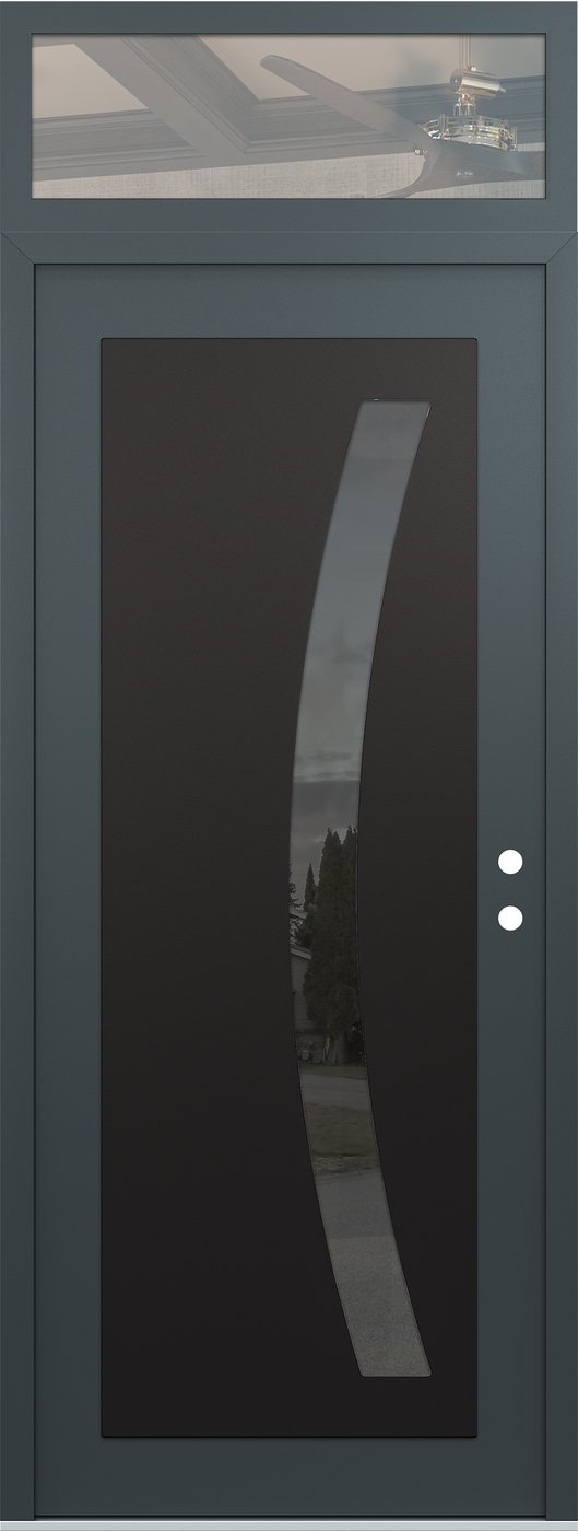 Modern Steel Front Door DIAMOND C4 36" X 96" ANTHRACITE/ANTHRACITE MIRRORED GLASS PANEL BLACK LHI WITH TRANSOM CLEAR GLASS