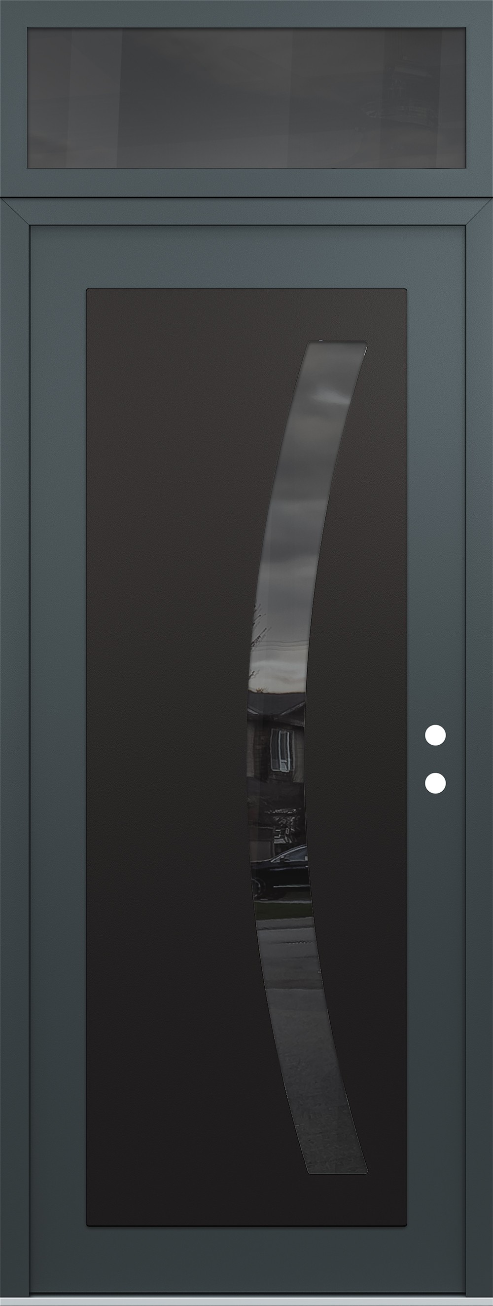 Modern Steel Front Door DIAMOND C4 36" X 96" ANTHRACITE/ANTHRACITE MIRRORED GLASS PANEL BLACK LHI WITH TRANSOM MIRRORED GLASS