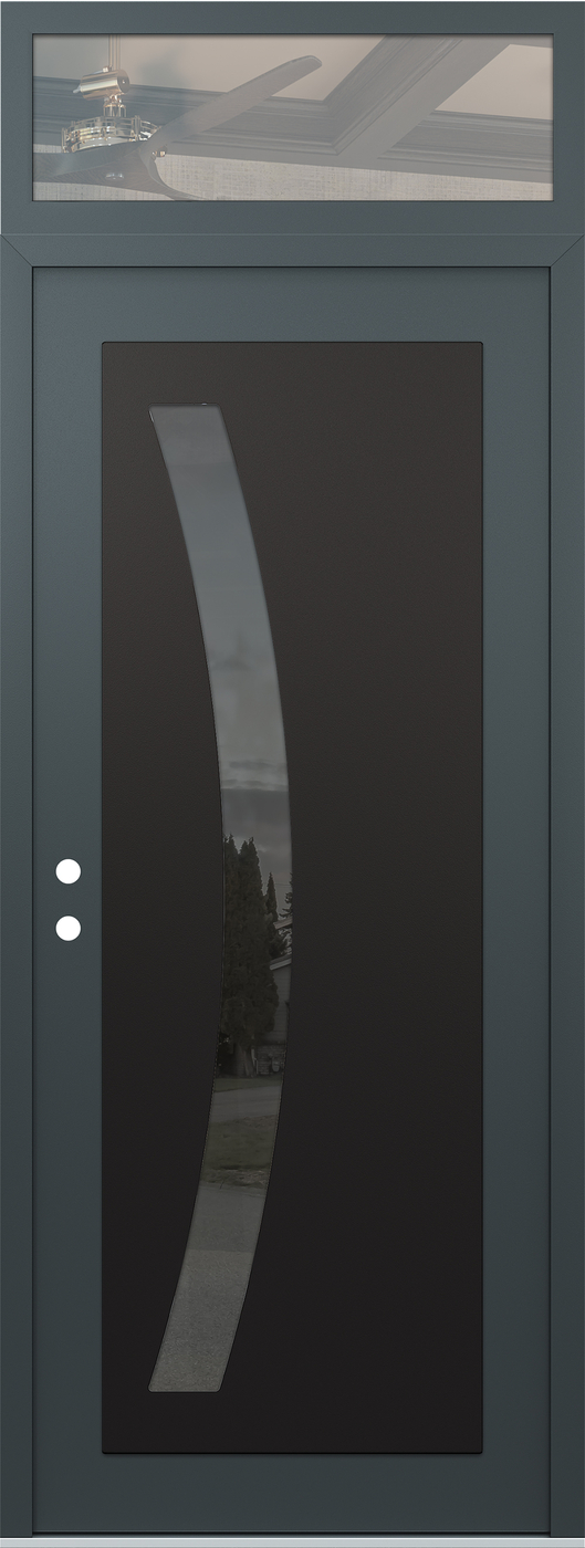 Modern Steel Front Door DIAMOND C4 36" X 96" ANTHRACITE/ANTHRACITE MIRRORED GLASS PANEL BLACK RHI WITH TRANSOM CLEAR GLASS