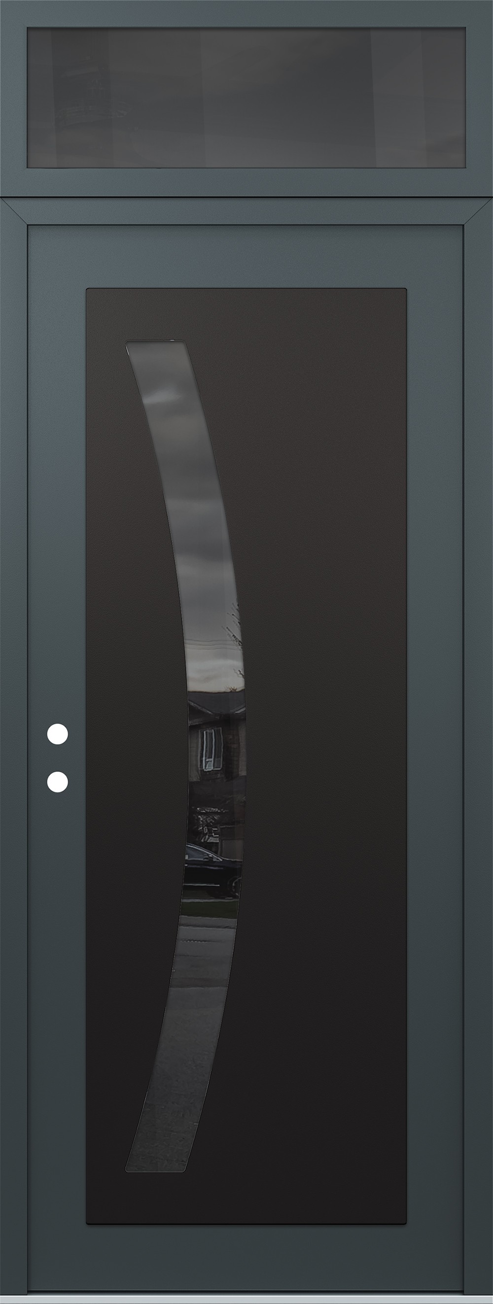 Modern Steel Front Door DIAMOND C4 36" X 96" ANTHRACITE/ANTHRACITE MIRRORED GLASS PANEL BLACK RHI WITH TRANSOM MIRRORED GLASS