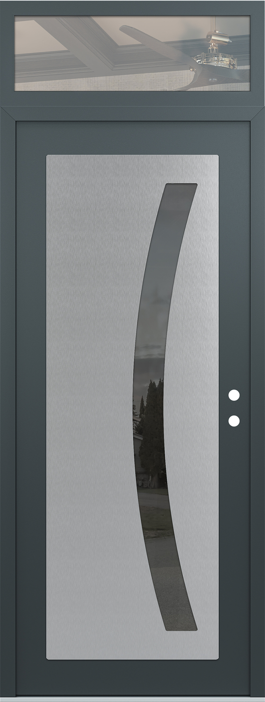 Modern Steel Front Door DIAMOND C4 36" X 96" ANTHRACITE/ANTHRACITE MIRRORED GLASS PANEL STAINLESS STEEL LHI WITH TRANSOM CLEAR GLASS