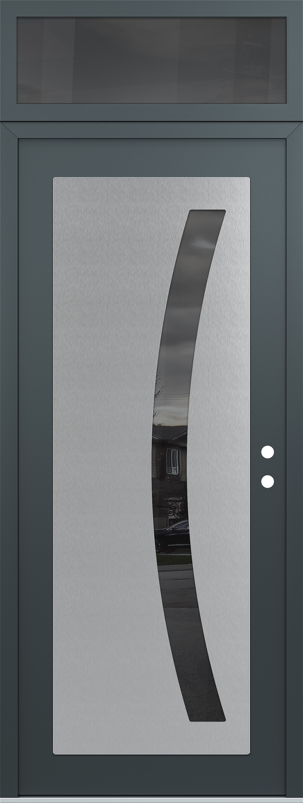 Modern Steel Front Door DIAMOND C4 36" X 96" ANTHRACITE/ANTHRACITE MIRRORED GLASS PANEL STAINLESS STEEL LHI WITH TRANSOM MIRRORED GLASS