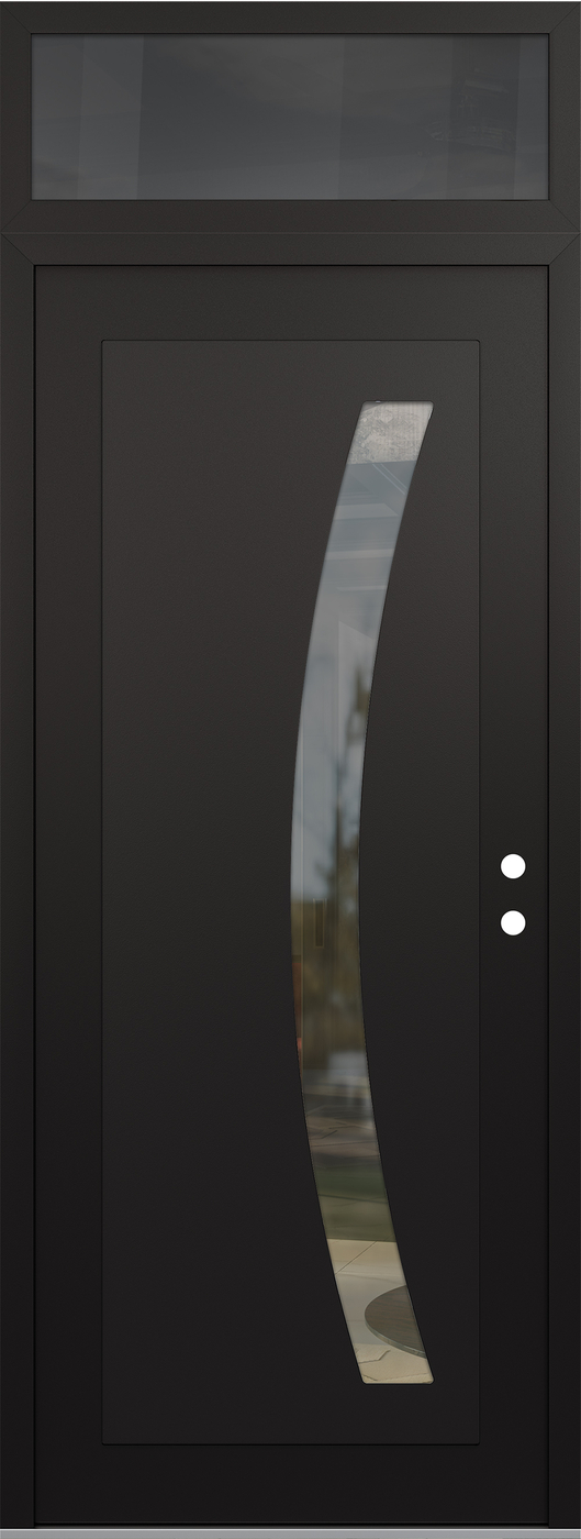Modern Steel Front Door DIAMOND C4 36" X 96" BLACK/BLACK CLEAR GLASS PANEL BLACK LHI WITH TRANSOM MIRRORED GLASS