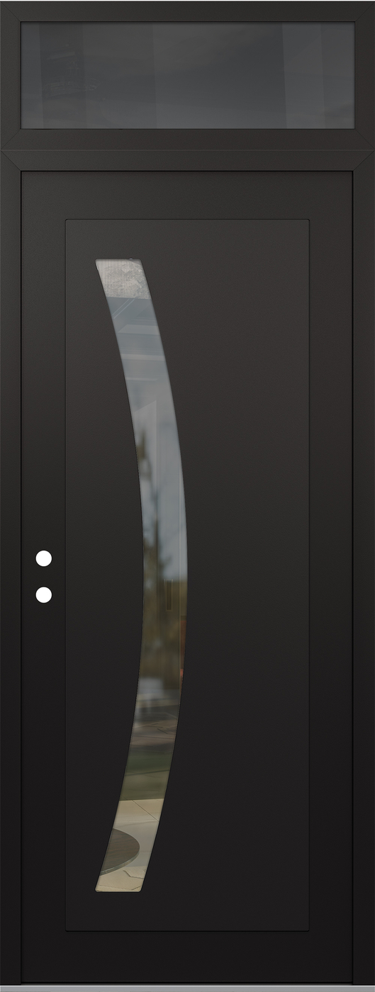 Modern Steel Front Door DIAMOND C4 36" X 96" BLACK/BLACK CLEAR GLASS PANEL BLACK RHI WITH TRANSOM MIRRORED GLASS