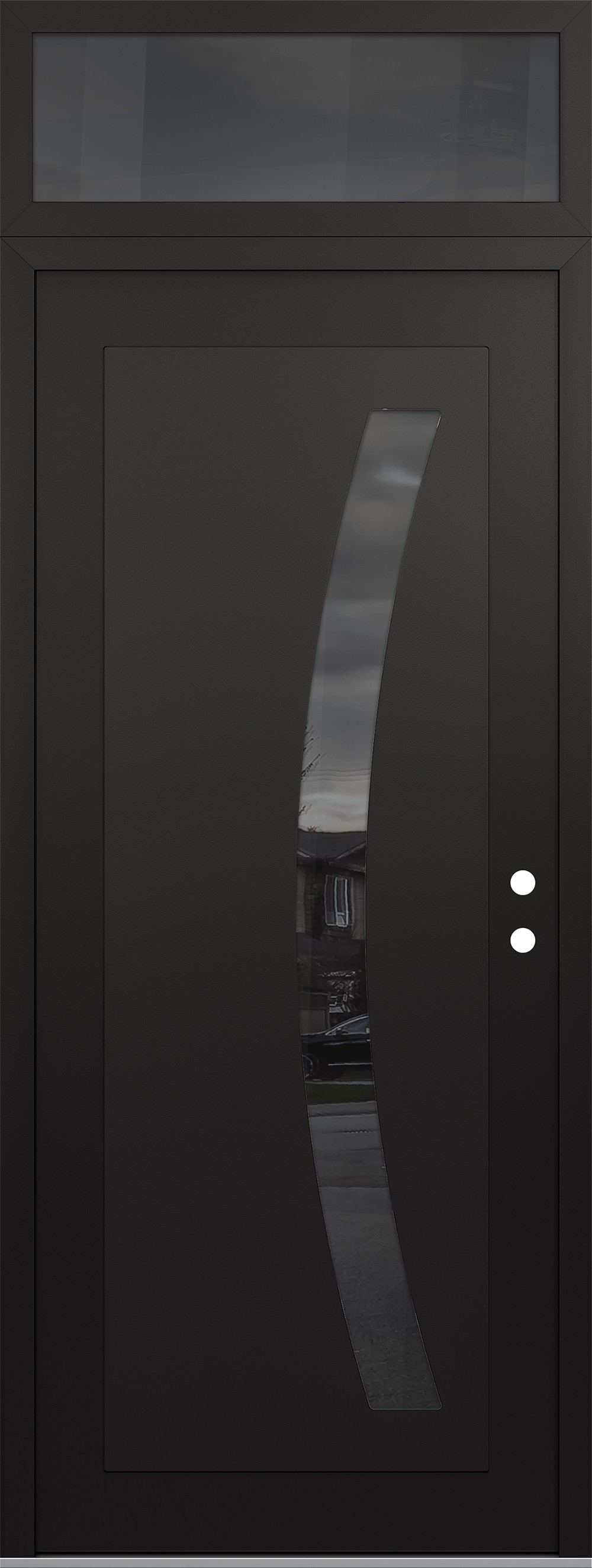 Modern Steel Front Door DIAMOND C4 36" X 96" BLACK/BLACK MIRRORED GLASS PANEL BLACK LHI WITH TRANSOM MIRRORED GLASS