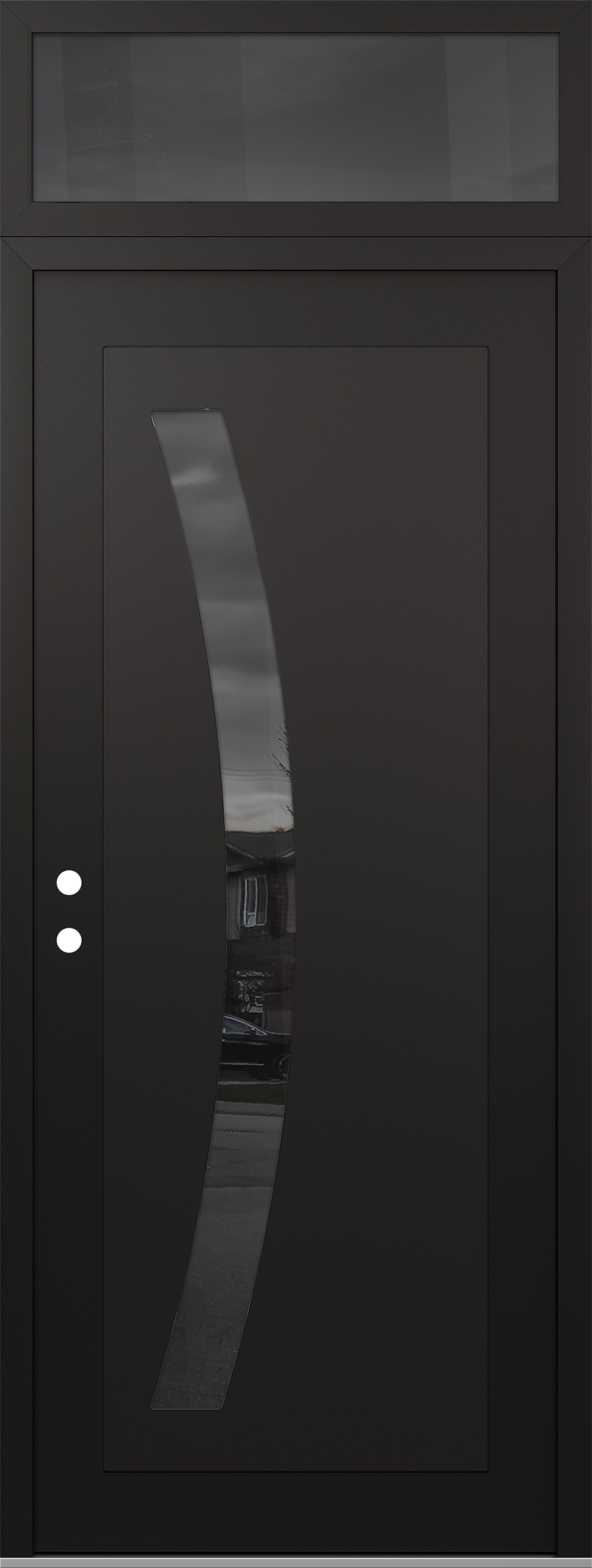 Modern Steel Front Door DIAMOND C4 36" X 96" BLACK/BLACK MIRRORED GLASS PANEL BLACK RHI WITH TRANSOM MIRRORED GLASS